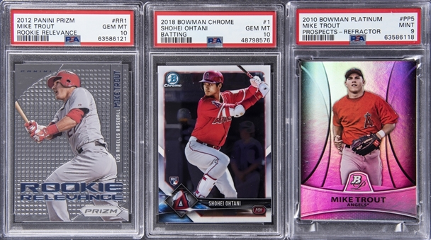 2010-18 Los Angeles Angels Graded Card Collection (3) Featuring Shohei Ohtani Rookie Card & Mike Trout